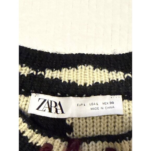 ZARA Oversized Embroidered Knit Sweater Size Large - Picture 3 of 12